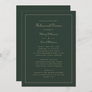 Invitación Boda de la cena de ensayo Emerald Green y Gold