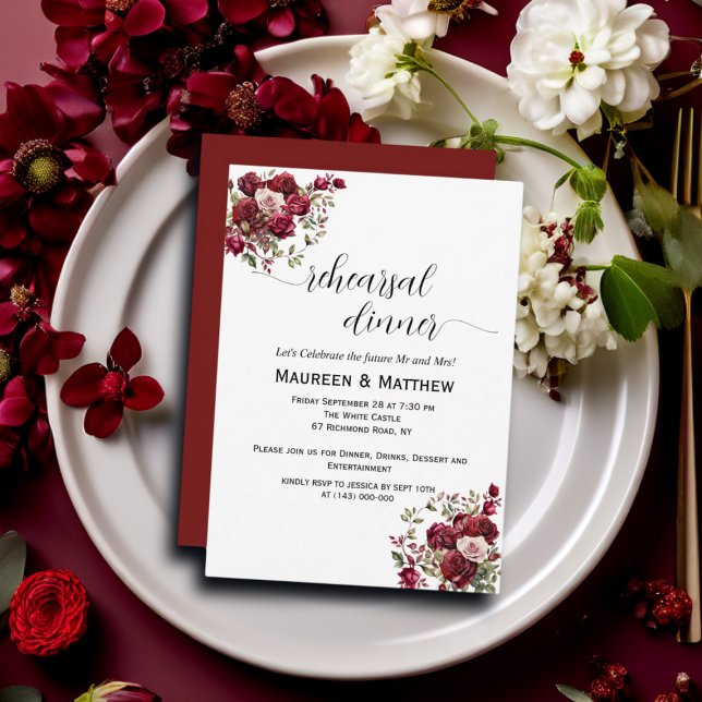 Invitación Boda de la "cena de ensayo" moderna con flores de  (Subido por el creador)