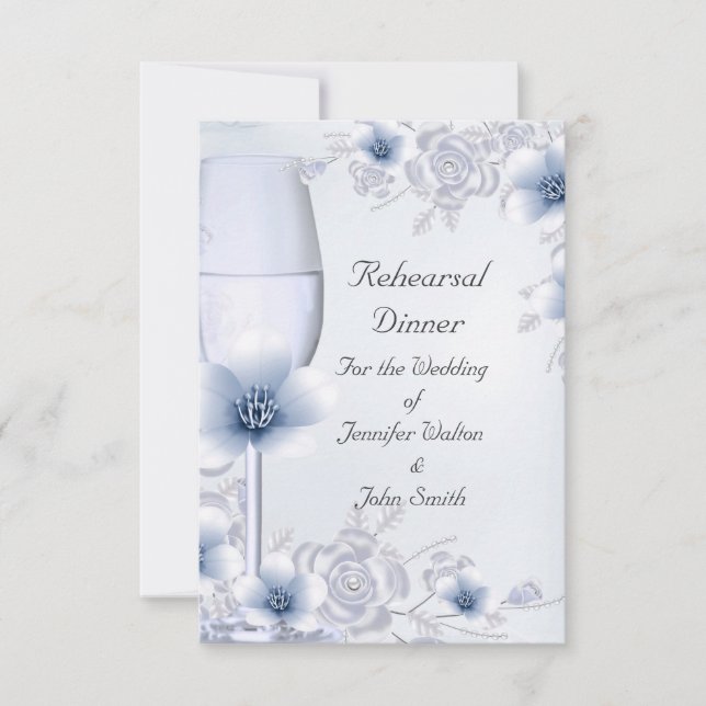 Invitación Boda de la cena de ensayo Rosa azul plateado (Anverso)
