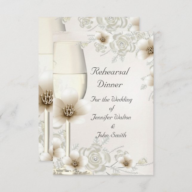 Invitación Boda de la cena de ensayo Sepia Cream Rosa Blossom (Anverso / Reverso)