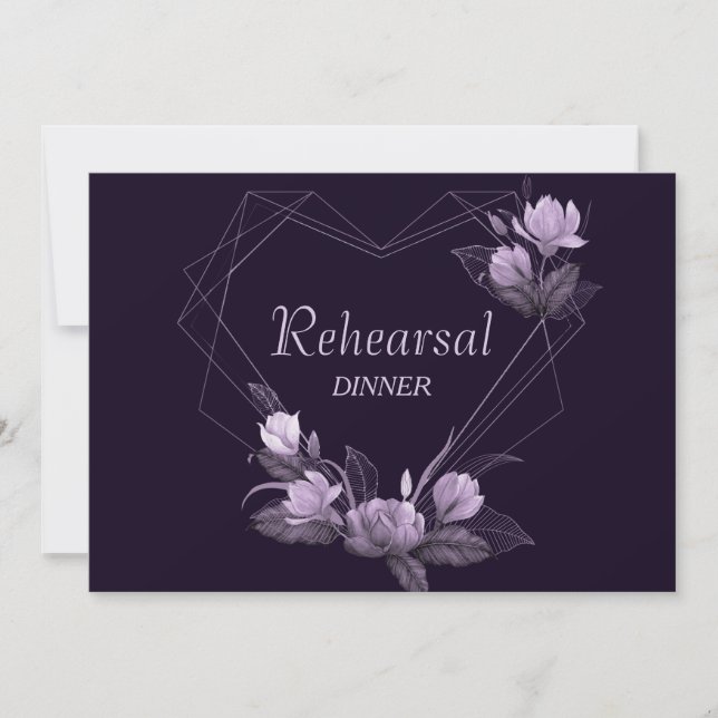 Invitación Boda de la cena de ensayo Violeta morada floral (Anverso)