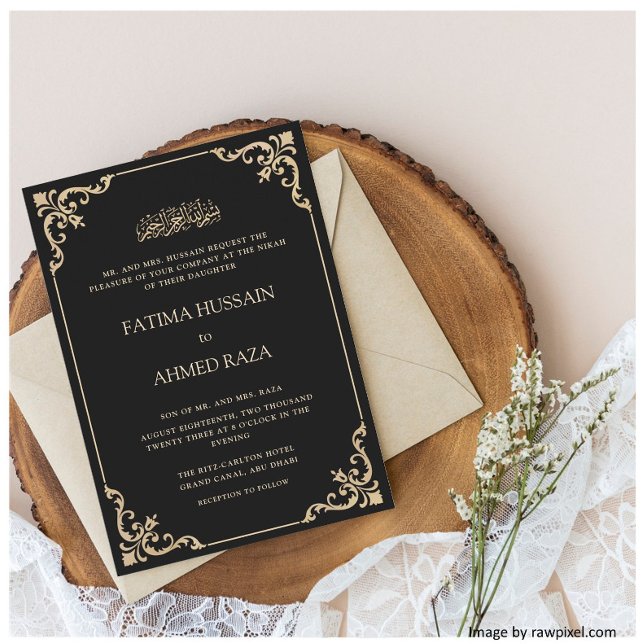 Invitación Boda de la ceremonia de la cosecha negra rococo Ni (Subido por el creador)
