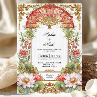 Invitación Boda de la ceremonia de té asiático para fans rojo