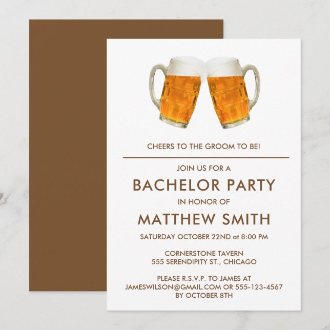 Invitación Boda de la cerveza Bacheler Party Cheer (Anverso / Reverso)