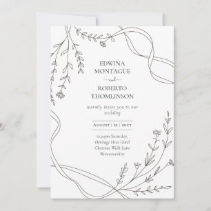 Invitación Boda de la cinta de arte de línea minimalista de H