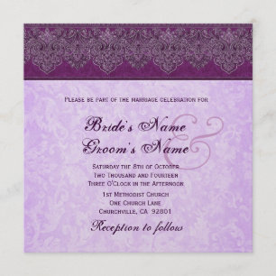 Invitación Boda de la cinta de cinta Lilac Purple Damask