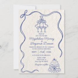Invitación Boda de la cinta de cinta retro azul dibujada a la