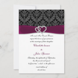 Invitación Boda de la cinta diamante de la amasca de Fuchsia