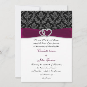 Invitación Boda de la cinta diamante de la amasca de Fuchsia 