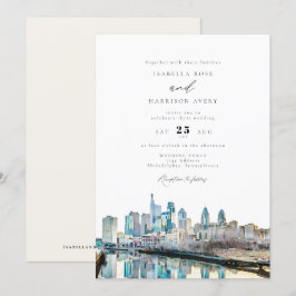 Invitación Boda de la ciudad de Watercolor Filadelfia Pennsyl