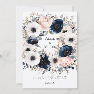 Invitación Boda de la corona azul, rosa y blanca