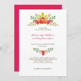 Invitación Boda de la corona de flores rosadas románticas