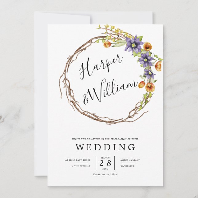 Invitación Boda de la corona de manantial de agua (Anverso)