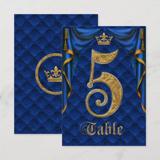 Invitación Boda de la Corona de Oro Azul Real (Anverso / Reverso)