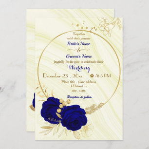 Invitación boda de la corona de oro de flores azules reales