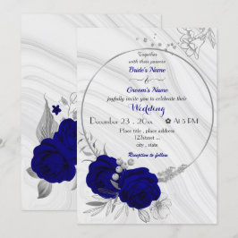 Invitación boda de la corona de plata de flores azules reales