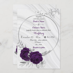 Invitación boda de la corona de plata de flores púrpura reale
