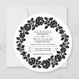 Invitación Boda de la corona de rosa blanca y negra