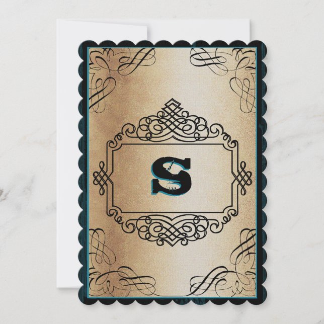 Invitación Boda de la cosecha negra metálica de oro estilo po (Anverso)