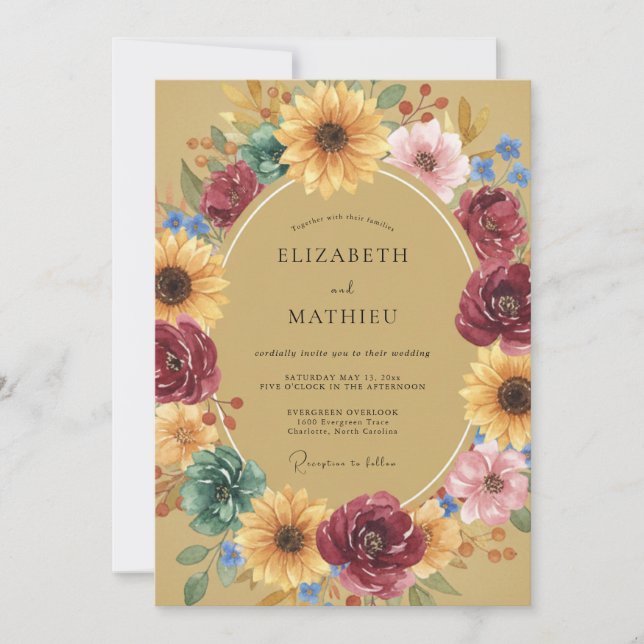 Invitación Boda de la Cosecha Radiante de Mostaza (Anverso)