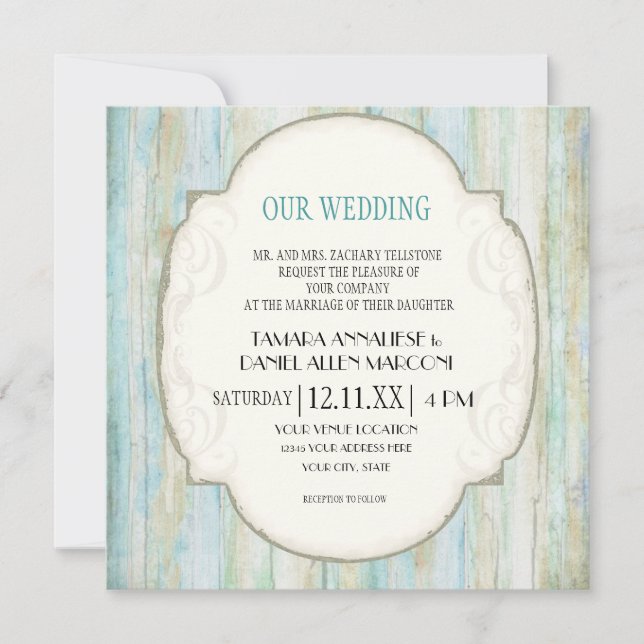 Invitación Boda de la costa costera de Driftwood Ocean Beach (Anverso)