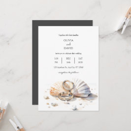 Invitación Boda de la costa costera de los anillos matrimonia
