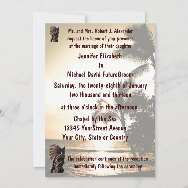 Invitación Boda de la costa de Tiki (Anverso)