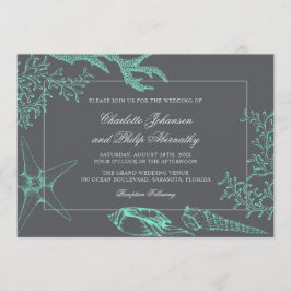 Invitación Boda de la costa verde y gris del mar