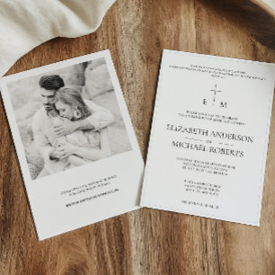 Invitación Boda de la Cruz B&W de la foto católica moderna