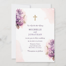 Invitación Boda de la Cruz Cristiana Floral Lilac