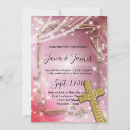 Invitación boda de la Cruz de Perla Rosa bonito