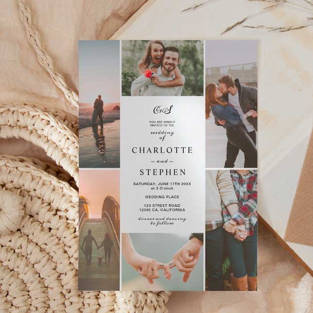 Invitación Boda de la cuadrícula de fotos de las iniciales en (Subido por el creador)