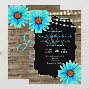 Invitación Boda de la cuerda de madera floral turquesa