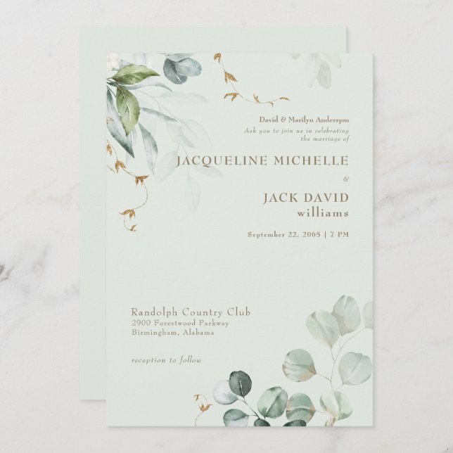 Invitación Boda de la elegancia de la novia de la franja lige (Anverso / Reverso)