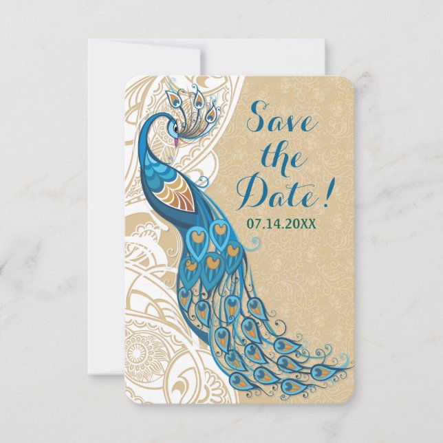 Invitación Boda de la Elegancia de los Encajes de Peacock Sal (Anverso)