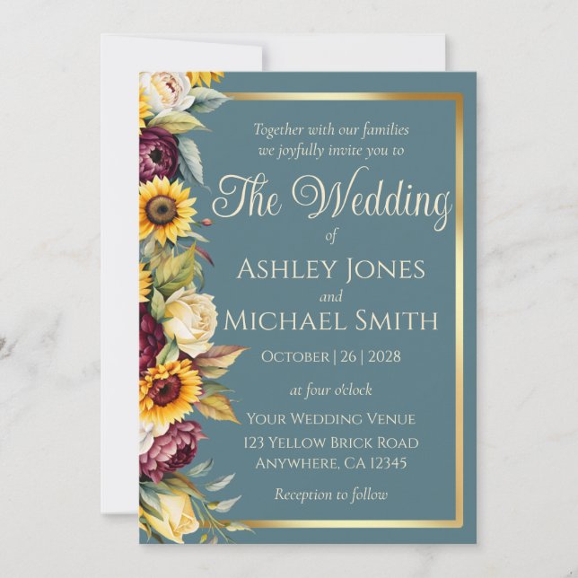 Invitación Boda de la elegancia del país del girasol (Anverso)