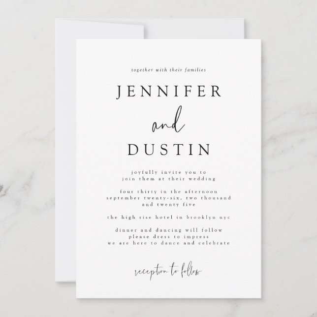Invitación Boda de la elegancia moderna blanca y negra (Anverso)