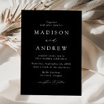 Invitación Boda de la elegancia moderna en blanco y negro<br><div class="desc">Invitación minimalista y moderna a la boda con los detalles de su boda en letras blancas con acentos caligráficos. El fondo negro se puede cambiar a un color de su elección. Diseñado para coordinar con nuestra colección de bodas Modern Elegance.</div>