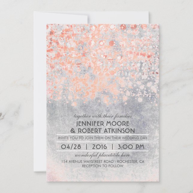 Invitación Boda de la época de Confetti Rosa (Anverso)