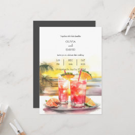 Invitación Boda de la escena de cócteles tropicales Ocean Sun
