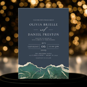 Invitación Boda de la esmeralda marina verde azul del oro