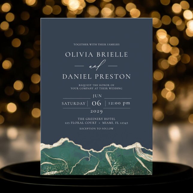 Invitación Boda de la esmeralda marina verde azul del oro (Subido por el creador)