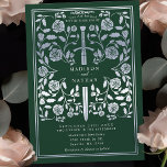 Invitación Boda de la espada de plata real verde<br><div class="desc">¡Entra en una historia de romance y leyenda! Estas invitaciones de boda medievales de fantasía cuentan con una espada de oro entrelazada con flores de plata sobre un rico fondo verde. Son perfectas para las parejas que buscan un toque encantador y atemporal para su día especial. Tenga en cuenta que...</div>