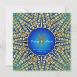 Invitación Boda de la espuma de oro azul real del Sol Orienta
