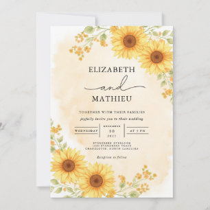 Invitación Boda de la esquina floral amarillo y soleado