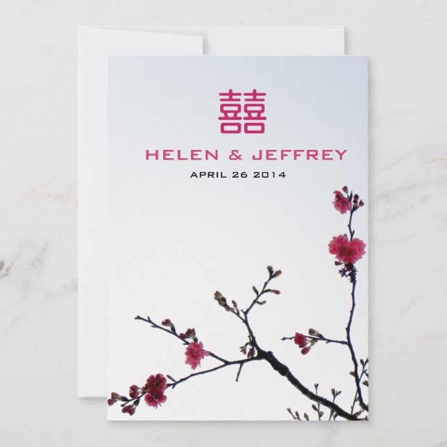 Invitación Boda de la felicidad doble Sakura de primavera (Anverso)