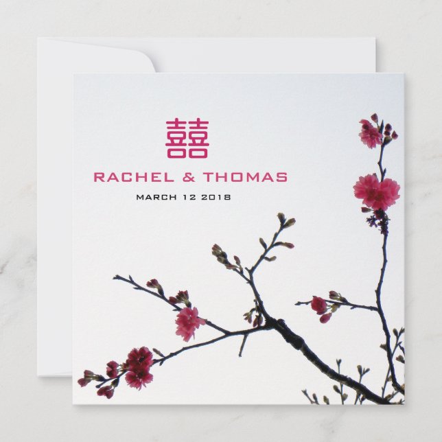 Invitación Boda de la felicidad doble Sakura de primavera (Anverso)