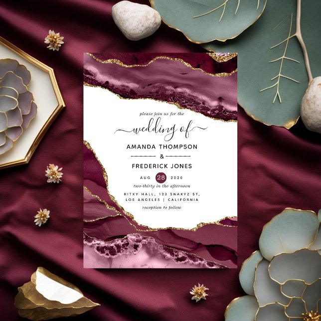 Invitación Boda de la fiebre de Borgoña y del oro (Subido por el creador)