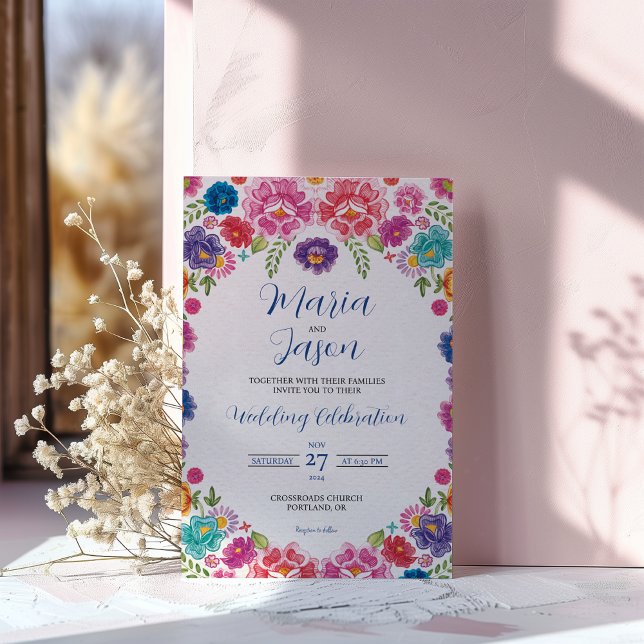 Invitación Boda de la Fiesta Botánica Floral Mexicana (Mexican Colorful Floral Botanical Fiesta Wedding Invitation)