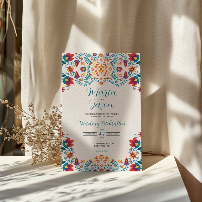 Invitación Boda de la Fiesta Colorida Botánica (Mexican Fiesta Colorful Botanical Floral Wedding Invitation)